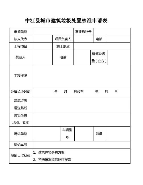 城市建筑垃圾处置核准申请表