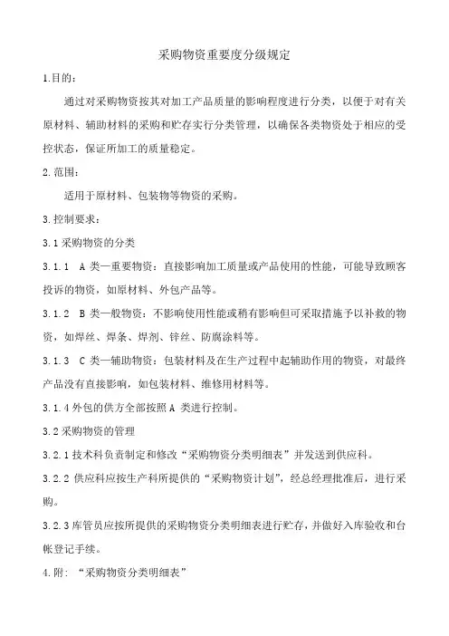 采购物资分级规定