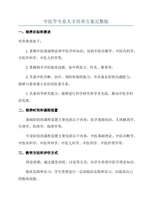 中医学专业人才培养方案完整版