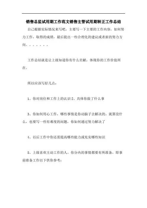 销售总监试用期工作范文销售主管试用期转正工作总结