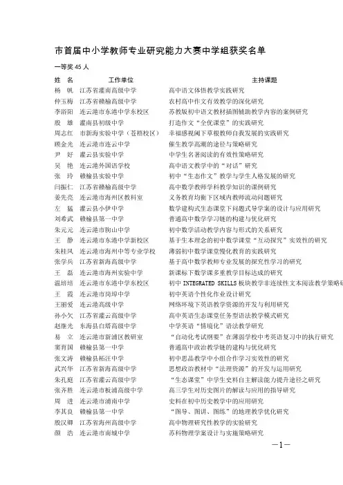 市首届中小学教师专业研究能力大赛中学组获奖名单