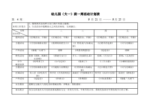大班上4-10周活动计划表