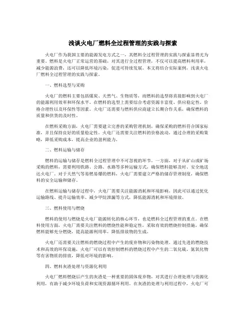 浅谈火电厂燃料全过程管理的实践与探索