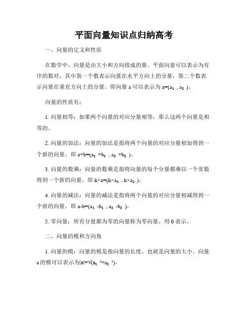 平面向量知识点归纳高考
