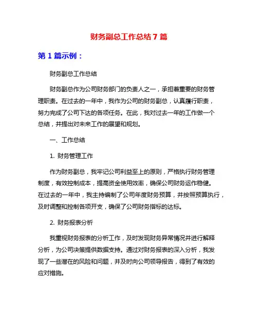 财务副总工作总结7篇