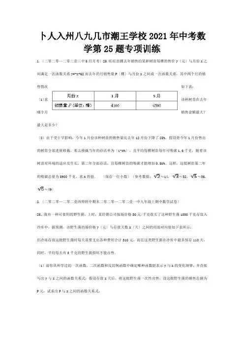 中考数学第25题专项训练课标试题
