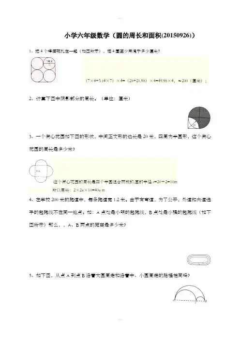 小学六年级数学圆的周长和面积