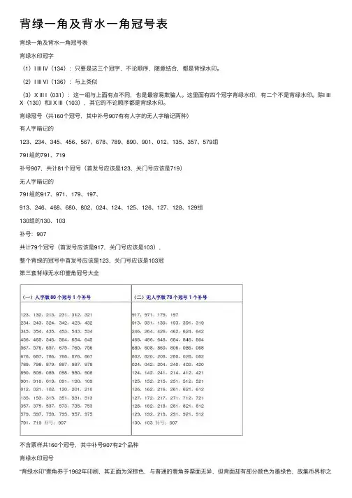 背绿一角及背水一角冠号表