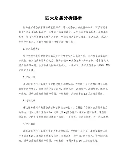 四大财务分析指标