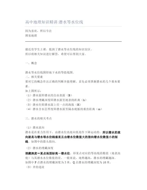 高中地理知识精讲潜水等水位线