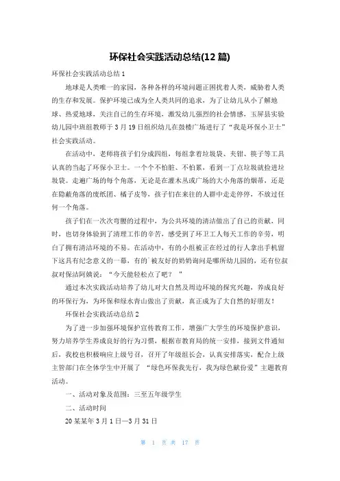 环保社会实践活动总结(12篇)