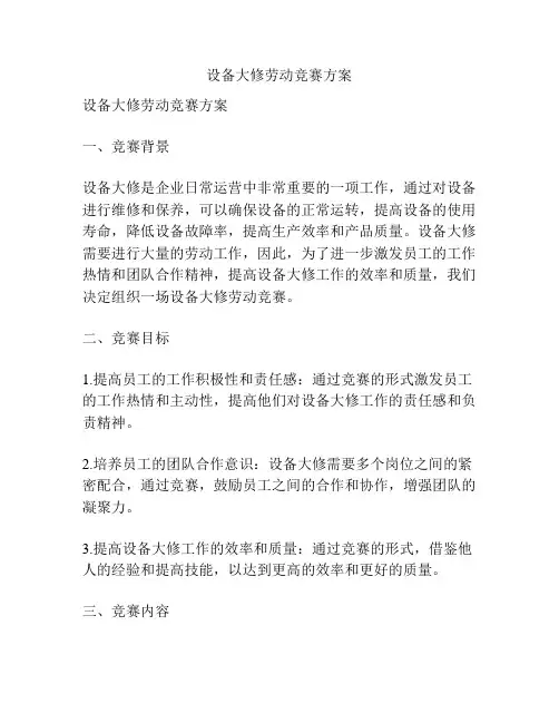 设备大修劳动竞赛方案