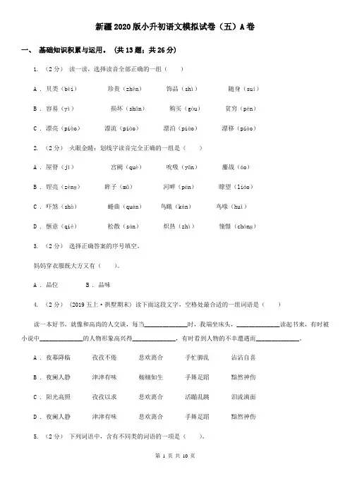 新疆2020版小升初语文模拟试卷(五)A卷