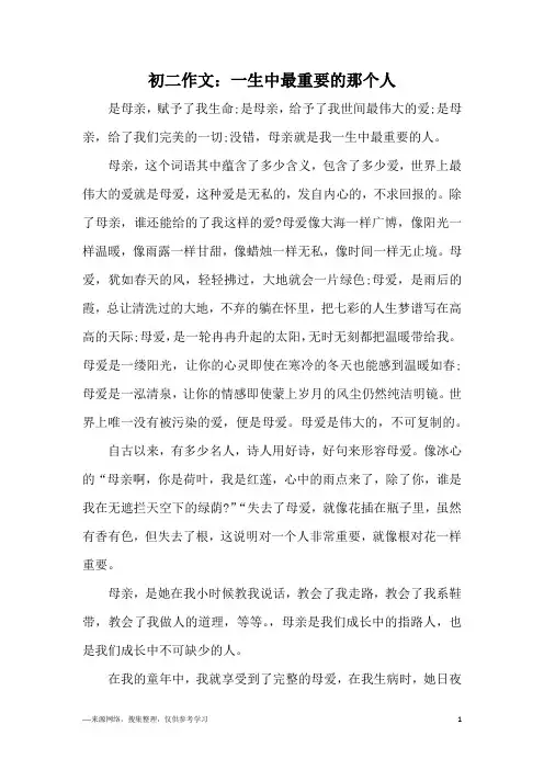 初二作文：一生中最重要的那个人
