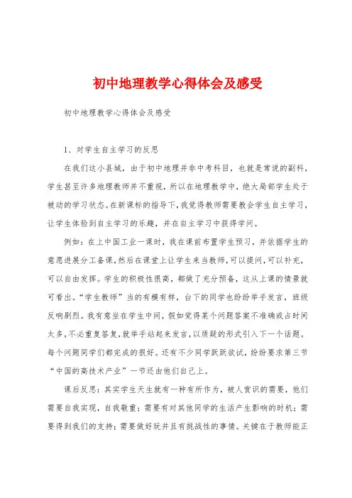 初中地理教学心得体会及感受
