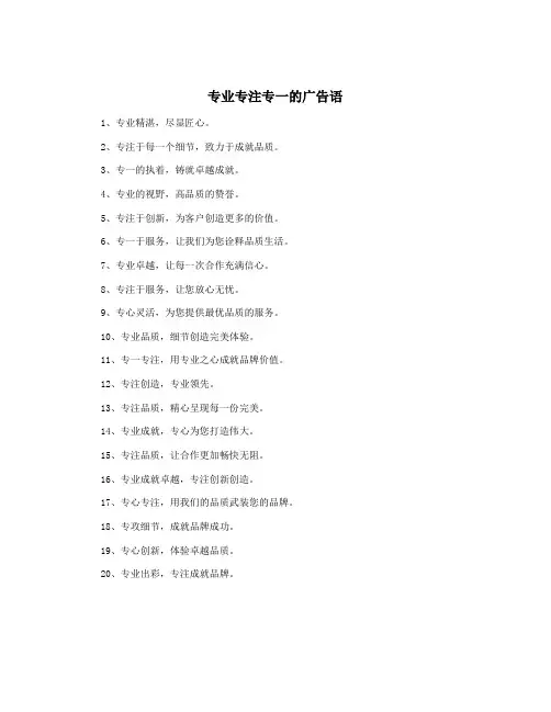 专业专注专一的广告语