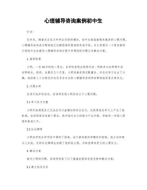 心理辅导咨询案例初中生
