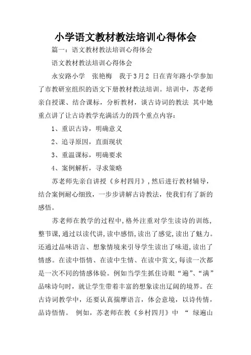 小学语文教材教法培训心得体会