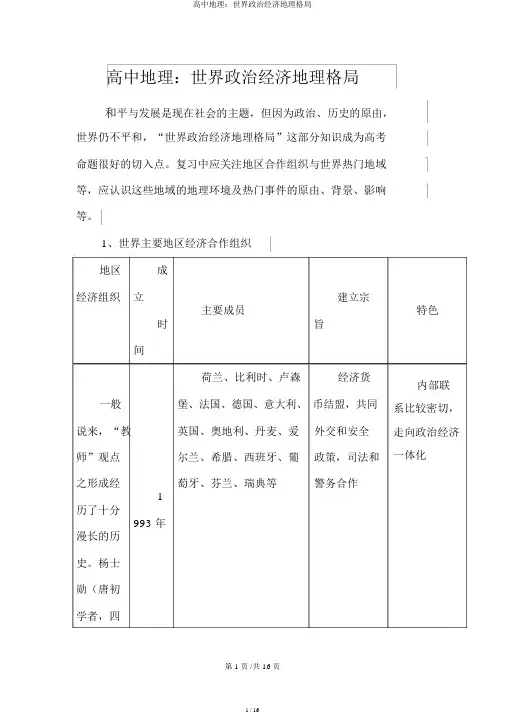高中地理：世界政治经济地理格局