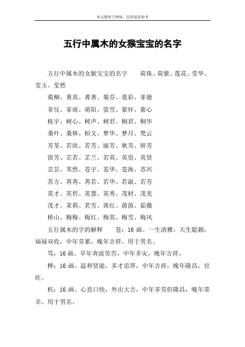 五行中属木的女猴宝宝的名字