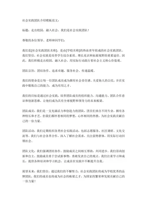 社会实践团队介绍模板范文