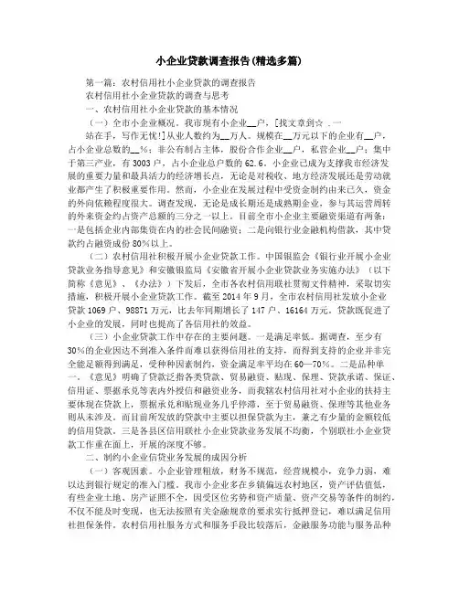 小企业贷款调查报告(精选多篇)