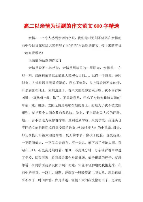 高二以亲情为话题的作文范文800字精选