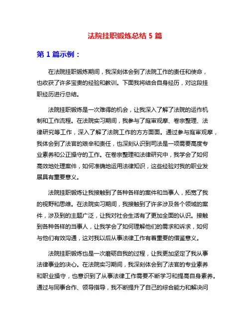 法院挂职锻炼总结5篇