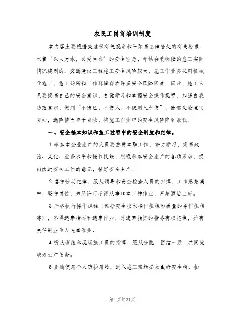 农民工岗前培训制度（5篇）