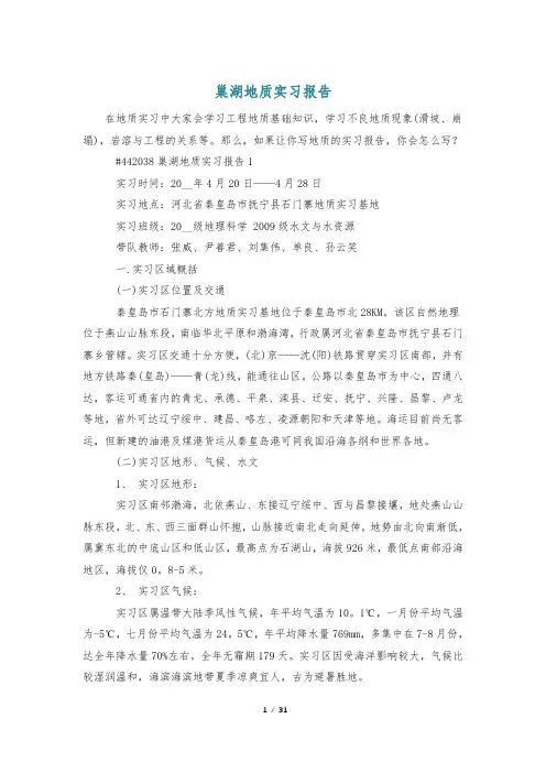 巢湖地质实习报告