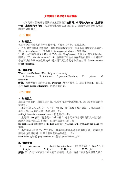 大学英语B级考试语法