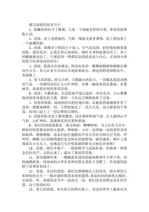 描写清晨傍晚的优美句子小学作文素材
