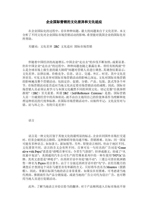 企业国际营销的文化差异和文化适应