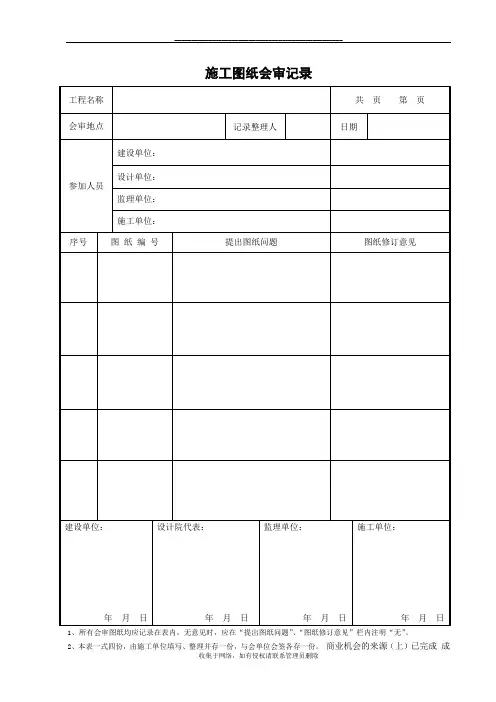 最新图纸会审记录表格(样本)