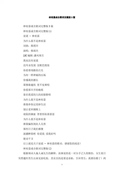 最新林宥嘉成全歌词完整版3篇