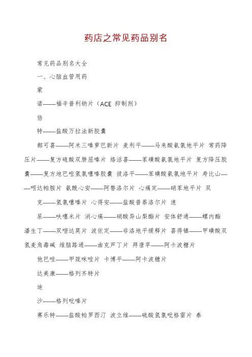 药店之常见药品别名