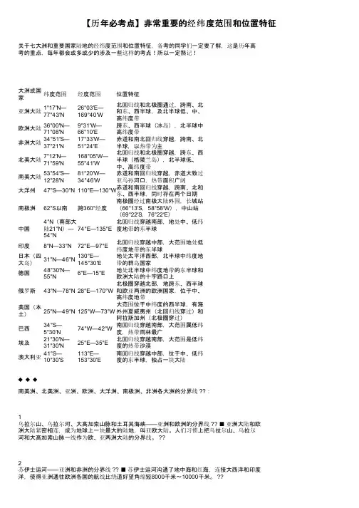 【历年必考点】非常重要的经纬度范围和位置特征