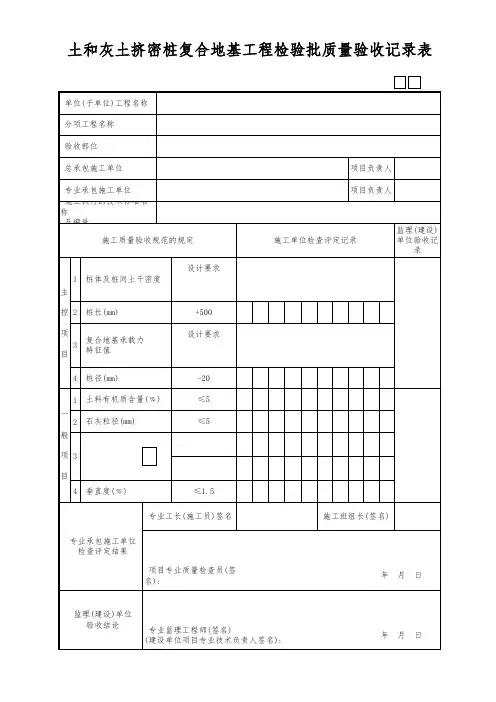 土和灰土挤密桩复合地基工程检验批质量验收记录表