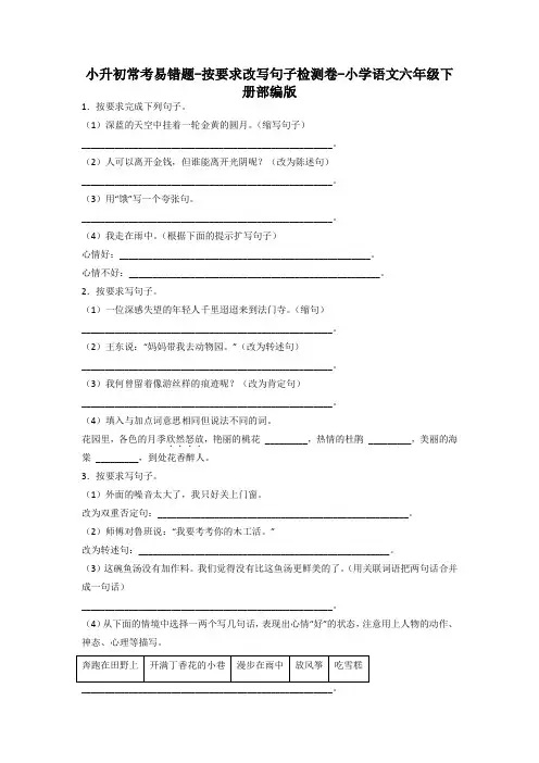 小升初常考易错题-按要求改写句子检测卷-2022-2023学年语文六年级下册(部编版)