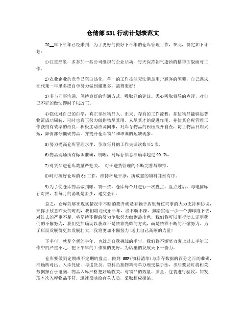 仓储部531行动计划表范文