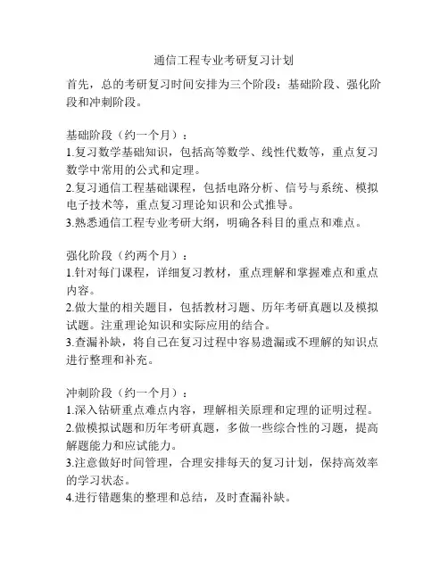 通信工程专业考研复习计划