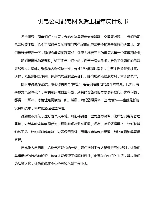 供电公司配电网改造工程年度计划书