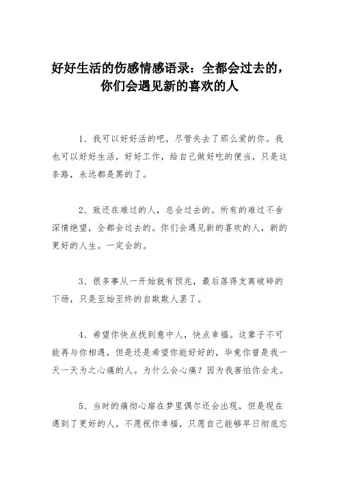 好好生活的伤感情感语录：全都会过去的,你们会遇见新的喜欢的人