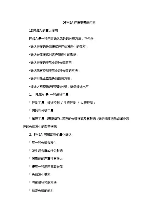 DFMEA评审要素表内容