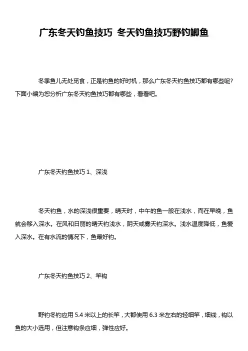 广东冬天钓鱼技巧 冬天钓鱼技巧野钓鲫鱼