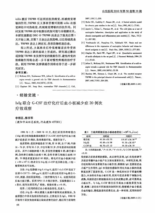 IvIg联合G-CSF治疗化疗后血小板减少症20例次疗效观察