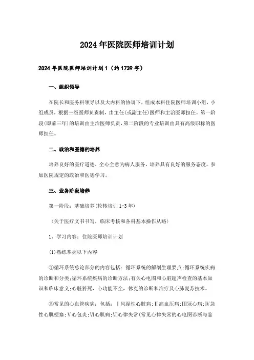2024年医院医师培训计划