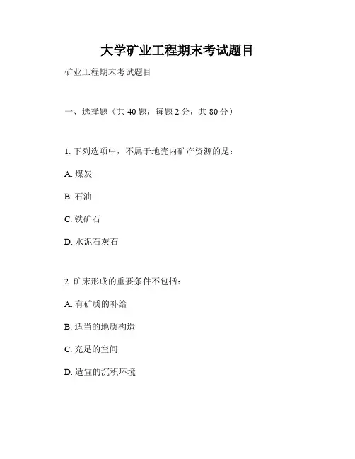 大学矿业工程期末考试题目