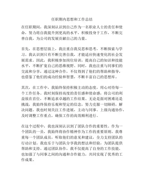 任职期内思想和工作总结