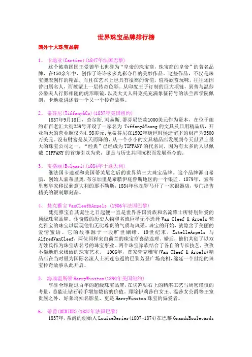 世界珠宝品牌排行榜